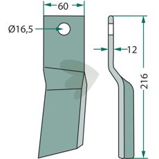 Rotorkniv fra Howard/Kongskilde med høyde 216mm, høy kvalitet for effektiv bruk.