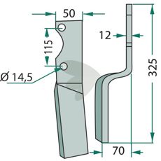 Holdbar rotorharvtand for Howard/Kongskilde med 114mm c-c, perfekt for allsidig bruk.
