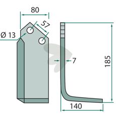 Jordfreserkniv fra Kuhn med 57mm c-c og 13mm hull, ideell for bølgende landskap.