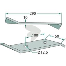 Kraftig kniv 10X12, 5X290X50 for ulike bruksområder innen jordbruk.