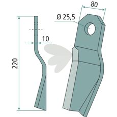 Høyre vridd kniv, beregnet for effektiv bearbeiding innen jordbruket.