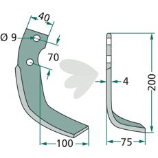 Jordfreskniv Iseki med c-c 70mm og hull 9mm, designet for robust jordarbeid.