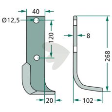 Jordfreserkniv Krone, 120mm c-c mål og 12,5mm hull, for pålitelig arbeid.