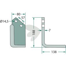 Allsidig Jordfreserkniv Krone c-c 57mm med hull 14,5mm, ideell for effektiv jordbearbeiding.