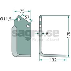 Jordfreskniv Kuhn med c-c 57mm og hull 11,5mm, perfekt for jordbearbeiding.