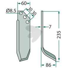 Kuhn jordfreskniv med c-c 30mm og hull 8,5mm, perfekt for jordfresing.