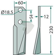 Kuhn rotorharvtann med c-c 54mm og hull 18,5mm, ideell for landbruksutstyr.
