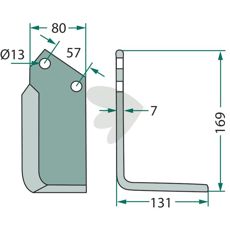 Jordfreskniv for Kuhn utstyr med c-c 57mm og 13mm hull.