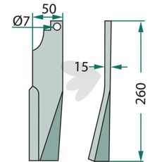 Kuhn rotorharvtann med et hull på 7 mm, utmerket for pålitelig bearbeiding.