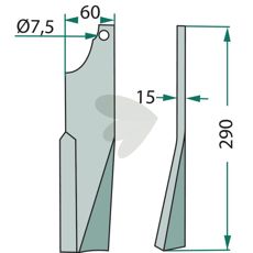 Kuhn rotorharvtann med ett hull på 7,5 mm, utmerket for presis bearbeiding.