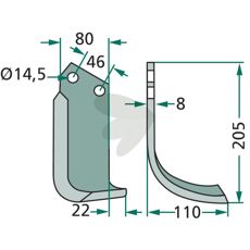 Jordfreskniv Maletti, c-c 46mm, ideell for jordbearbeiding.