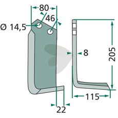 Jordfreskniv Maletti, c-c 46mm, enkel å bruke for jordbearbeiding.