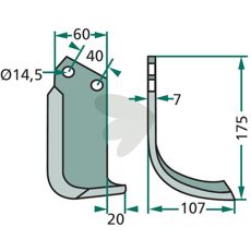 Jordfreskniv Maletti for Kverneland med c-c 40mm og hull 14,5mm.