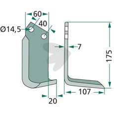 Maletti jordfreskniv for Kverneland, c-c 40mm og hull 14,5mm.