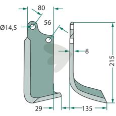 Maschio jordfreskniv med c-c 56mm og hull 14,5mm.