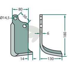 Jordfreskniv Zappator, Maschio med c-c 56mm og hull 14,5mm, perfekt for å bearbeide jorden.