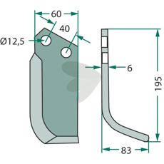Jordfreskniv fra Maschio med c-c 65mm og hull 12,5mm, ideell for å bearbeide jorden.