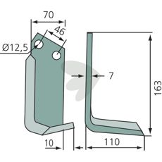 Jordfreskniv Muratori, c-c 46mm, optimalt for bearbeiding av jord, hull 12,5mm.
