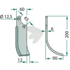 Jordfreskniv for Ortolan, 65mm c-c, 12,5mm hull.