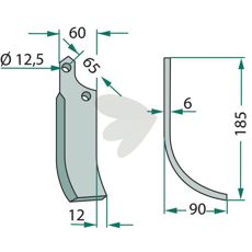 Jordfreskniv for Ortolan, 65mm c-c, 12,5mm hull.