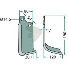 Jordfreskniv for Ortolan, 56mm c-c, 14,5mm hull.