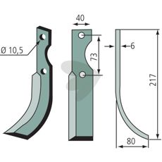 Jordfreskniv for Ferrari og Eurosystems, 73mm c-c, 10,5mm hull.