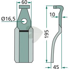 Høytytende rotorkniv Pegoraro, høyde 195mm, for alle jordfresere.