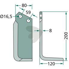 Rabe jordfreskniv med 59mm c-c og 16,5mm hull, skapt for optimal jordbearbeiding.