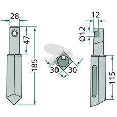 Rau rotorharvtann 28X115mm med 12mm hull, effektivt verktøy for traktorer.