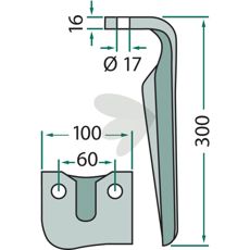 Remac rotorharvtann, 100X300mm med 17mm hull, ideell for traktorer.