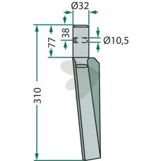 Breviglieri rotorharvtann 32X310mm, hull 10,5mm for robust ytelse.