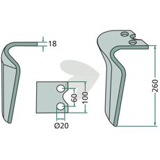Krone rotorharvtann med mål 100X260mm og 20mm hull, optimal konstruksjonsdel.