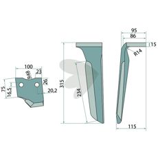 Rotorharvtann Howard/Kongskilde 100X320mm med hull på 17mm for effektiv jordbearbeiding.