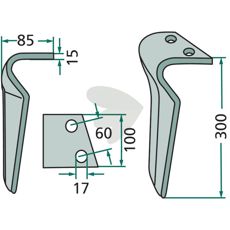Breviglieri rotorharve-tind 60X300mm, 17mm hull, for avansert jordbearbeiding.