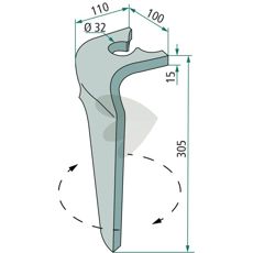 Breviglieri rotorharve-tind, 100X305mm, perfekt for effektiv jordbearbeiding.