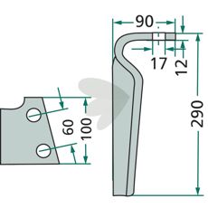 Feraboli rotorharve-tind 100X290mm, utformet for effektiv jordbearbeiding.