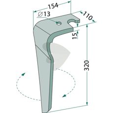 Rotorharvtind Feraboli 110x320mm med hull, perfekt for rotorkultivator.