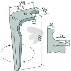 Rotorharvtind Feraboli 100x300mm med hull, ideell for kraftfull dyrking.