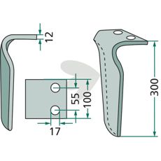 Frandent rotorharvtind 100x300mm med hull, utmerket for feltarbeid.