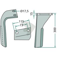 Lemken rotorharvtind 115X300mm, hull 17,5mm, utmerket for robust traktorprestasjon.
