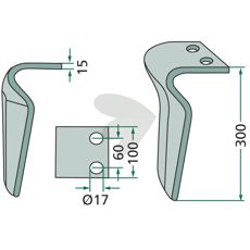 Maschio rotorharvtind med målene 100X300mm og 17mm hull.