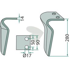 Maschio rotorharvtann 90X280mm med 17mm hull for høy effektivitet.