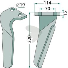 Rotorharvtann Maschio 114X320mm med hull på 19mm, ideell for traktorer.