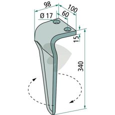 Maschio rotorharvtann 100X340mm, med 17mm hull, optimal for landbruksutstyr.