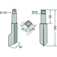 Rau rotorharvtind 25X190mm, en robust komponent for krevende oppgaver.