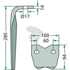 Pegoraro rotorharvtenner 100X285mm med 17mm hull, optimalt for effektiv harving.