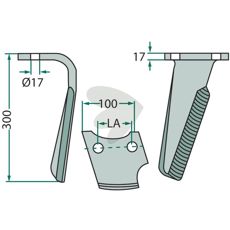 Rotorharvtenner for Rabe, mål 100x300mm, hull 17mm.