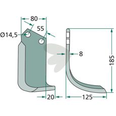 Sicma jordfreskniv (Miglianico) med 55mm c-c avstand og 14,5mm hull.