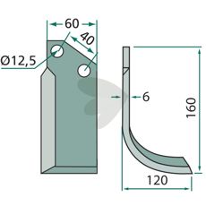 Jordfreskniv Tortella med 40mm c-c avstand og 12,5mm hull, standardmodell.