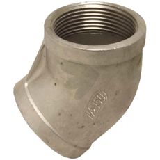 Vinkel 45 grader med to innvendige gjenger i 1/4 tomme, ideell for røroppkoblinger.